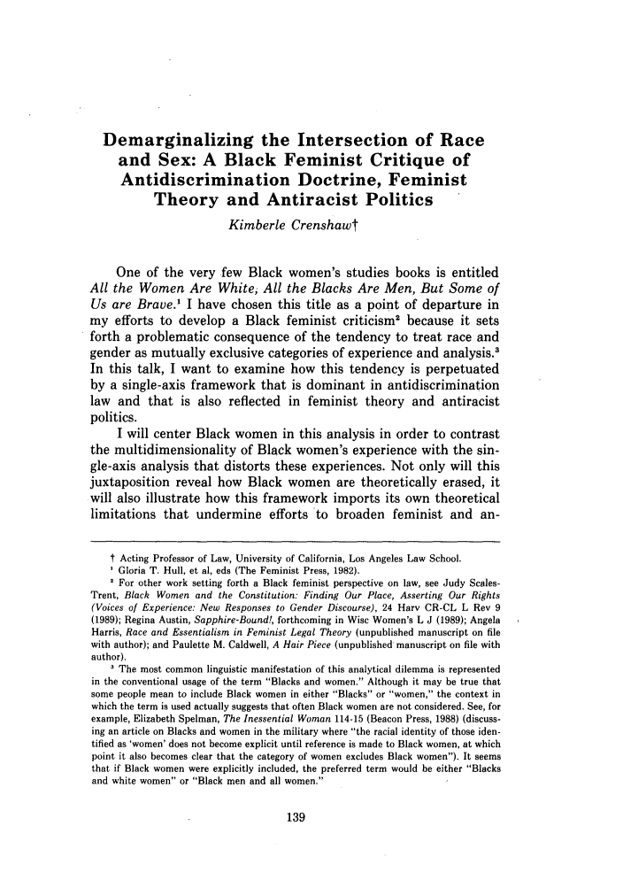 Demarginalizing the Intersection of Race and Sex book cover