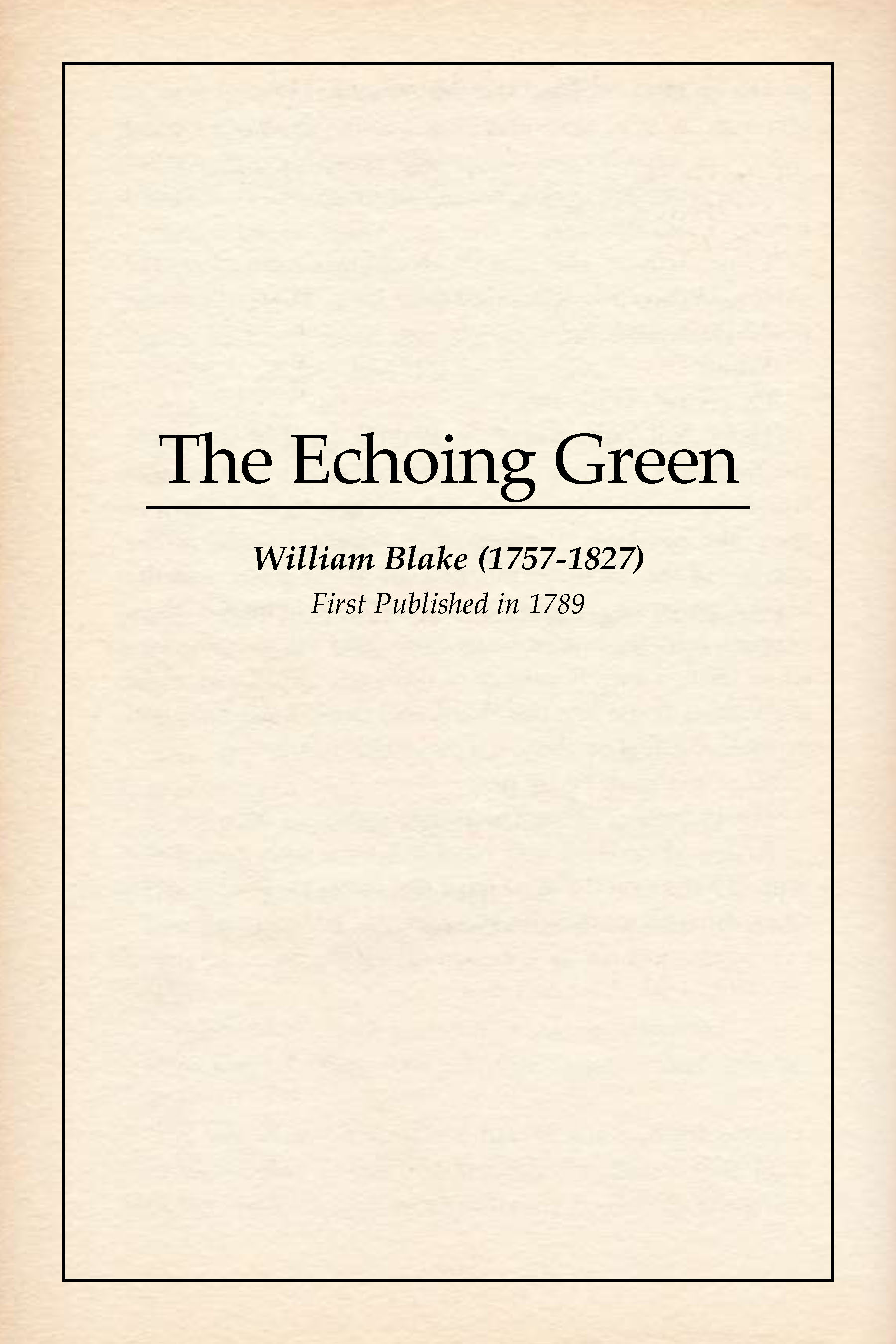 The Echoing Green book cover