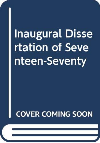 Inaugural Dissertation of 1770 book cover