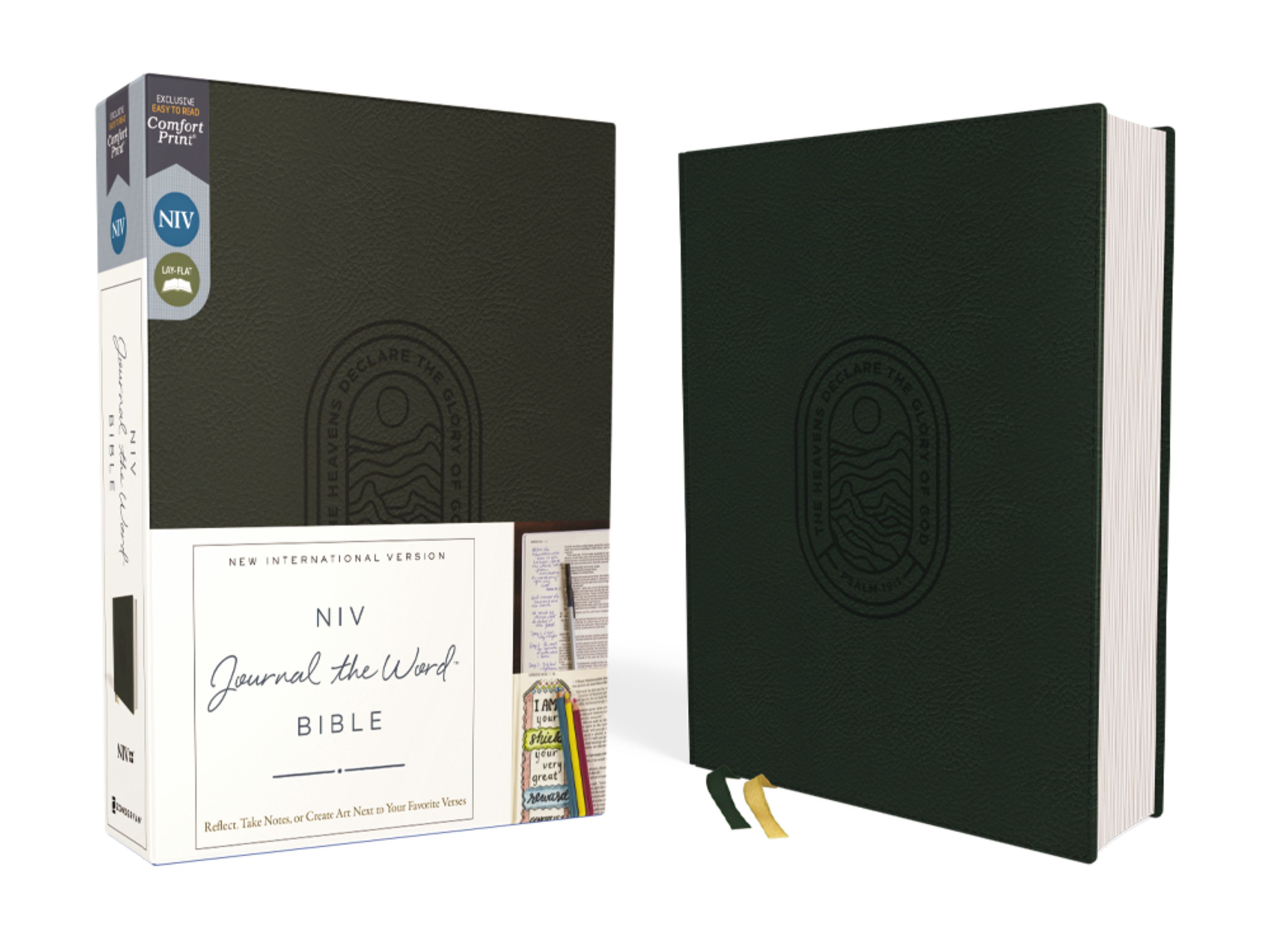 NIV, Journal the Word Bible (Perfect for Note-Taking), Leathersoft, Green, Red Letter, Comfort Print book cover