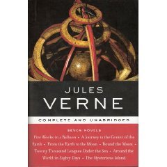 Jules Verne. 7 Novels. Five Weeks in a Balloon, A Journey to the Center of the Earth, From the Earth to the Moon, Round the Moon, Twenty Thousand Leagues Under the Sea, Around the World in Eighty Days, The Mysterious Island book cover