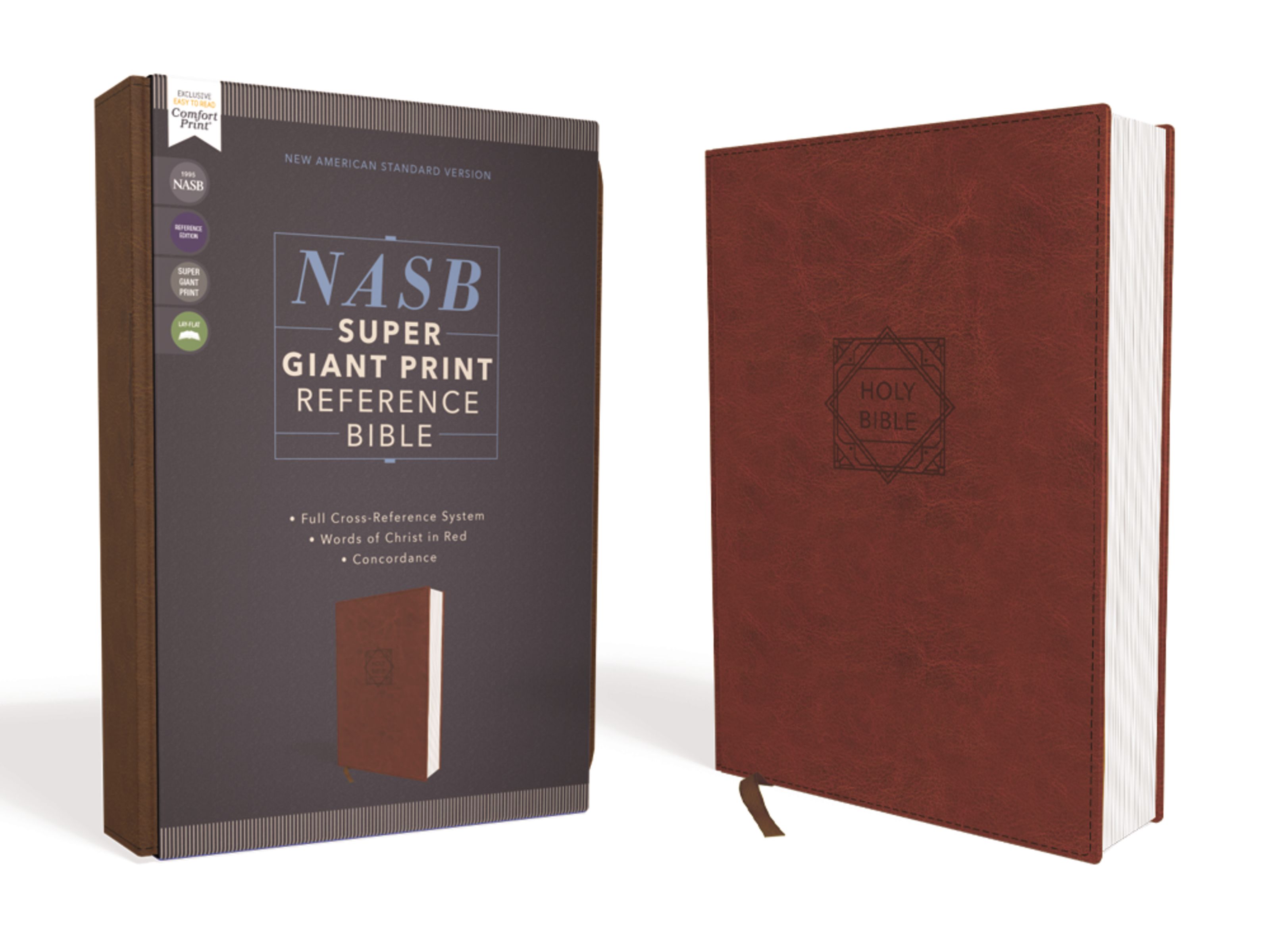 NASB, Super Giant Print Reference Bible, Leathersoft, Brown, Red Letter Edition, 1995 Text, Comfort Print book cover