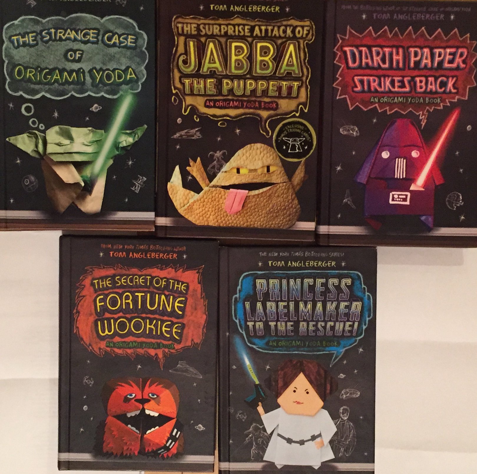 Strange Case of Origami Yoda Hardcover by Tom Angleberger Series Set of 5 books book cover