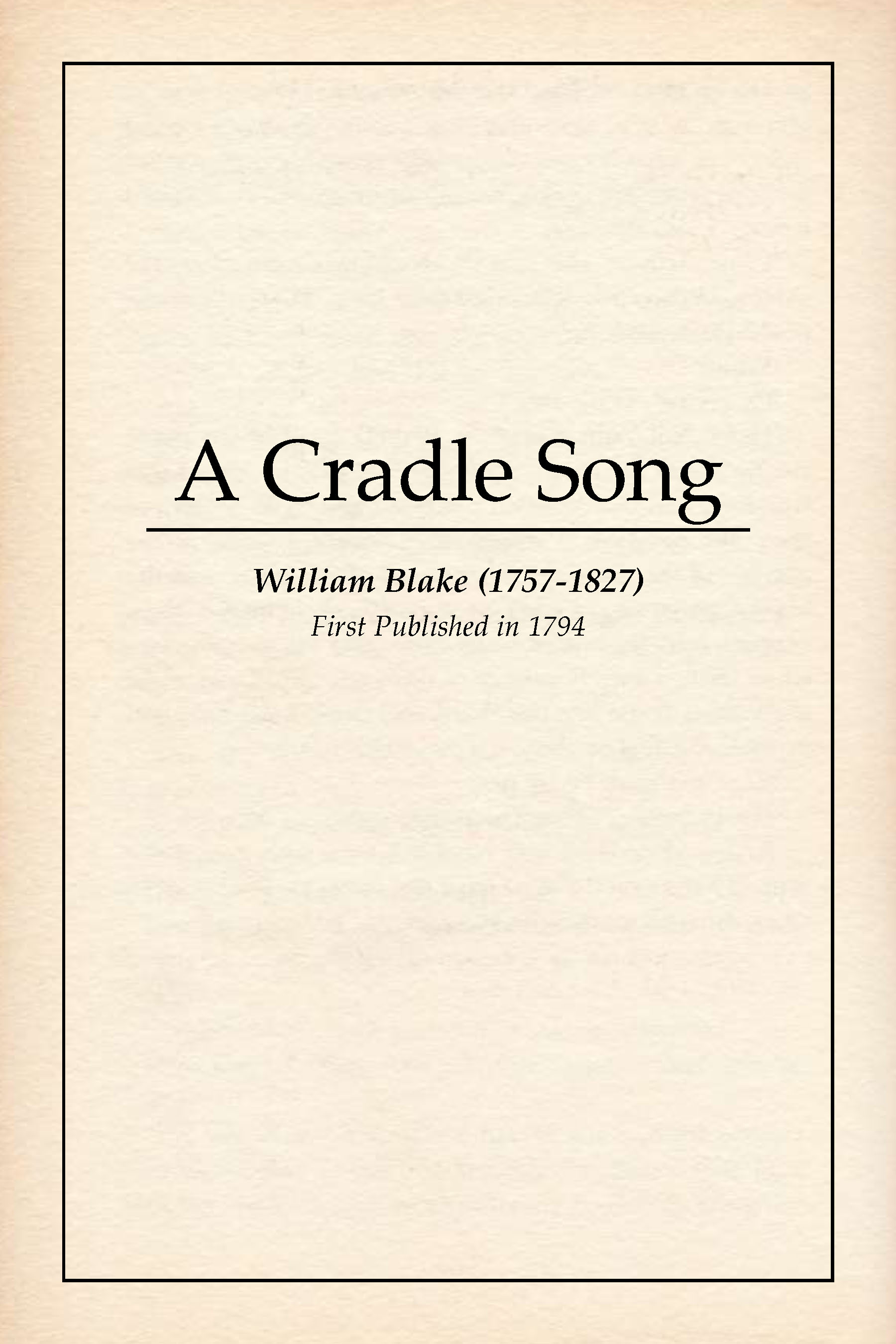 A Cradle Song book cover