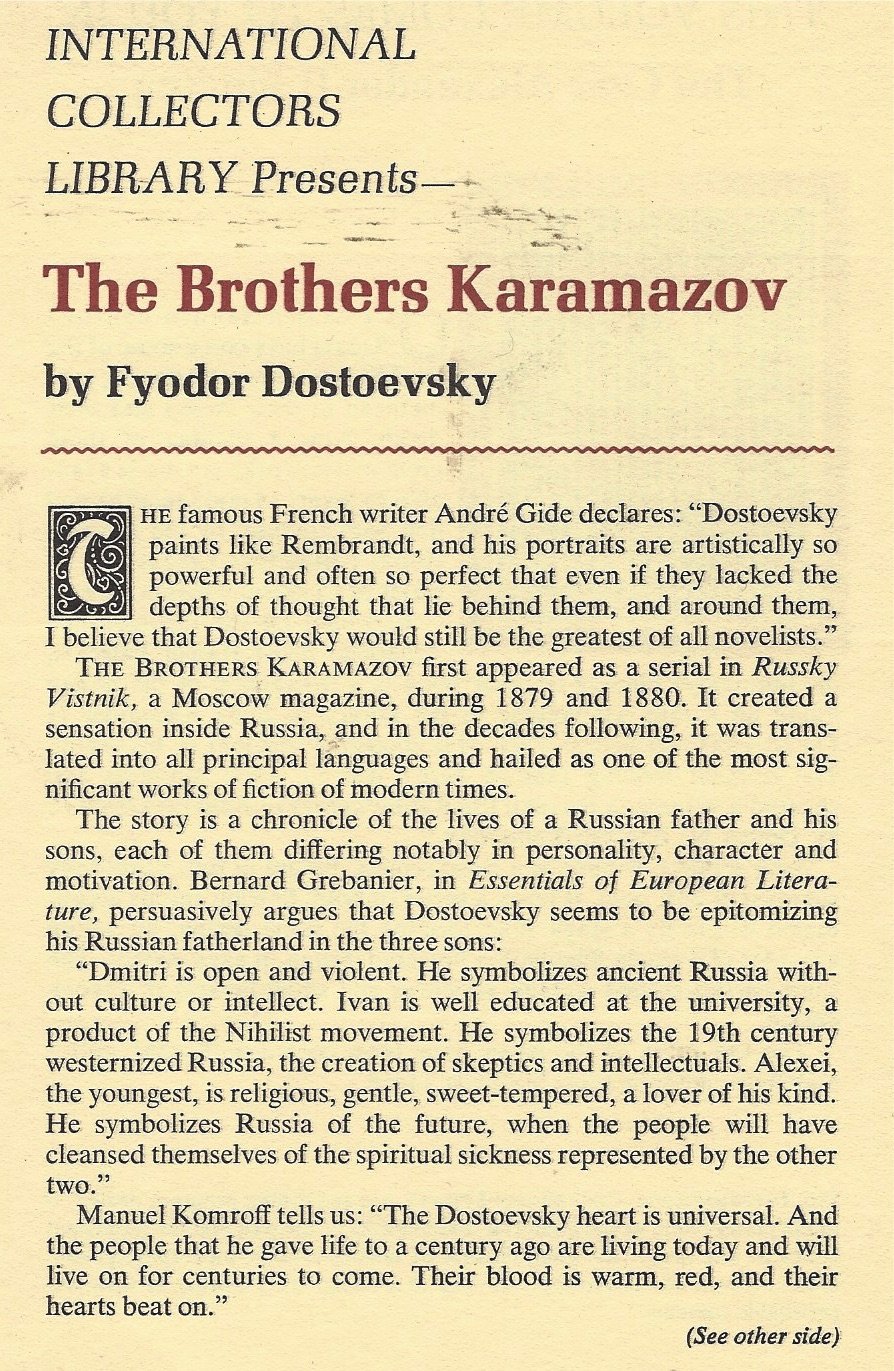 The Brothers Karamozov book cover